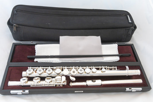 Yamaha YFL-461H All Silver Intermediate Flute Open-hole B-foot *Cleaned & Serviced