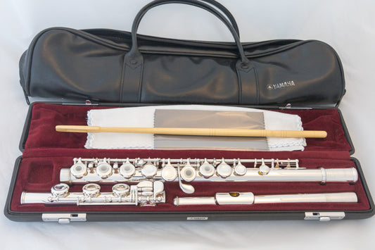 Yamaha YFL-461H All Silver Intermediate Flute Open-hole B-foot *Made in Japan *Overhauled New Pads