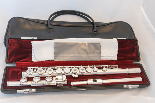 Yamaha YFL-481H All Silver Intermediate Flute *Open-hole *B-foot *Overhauled New Pads